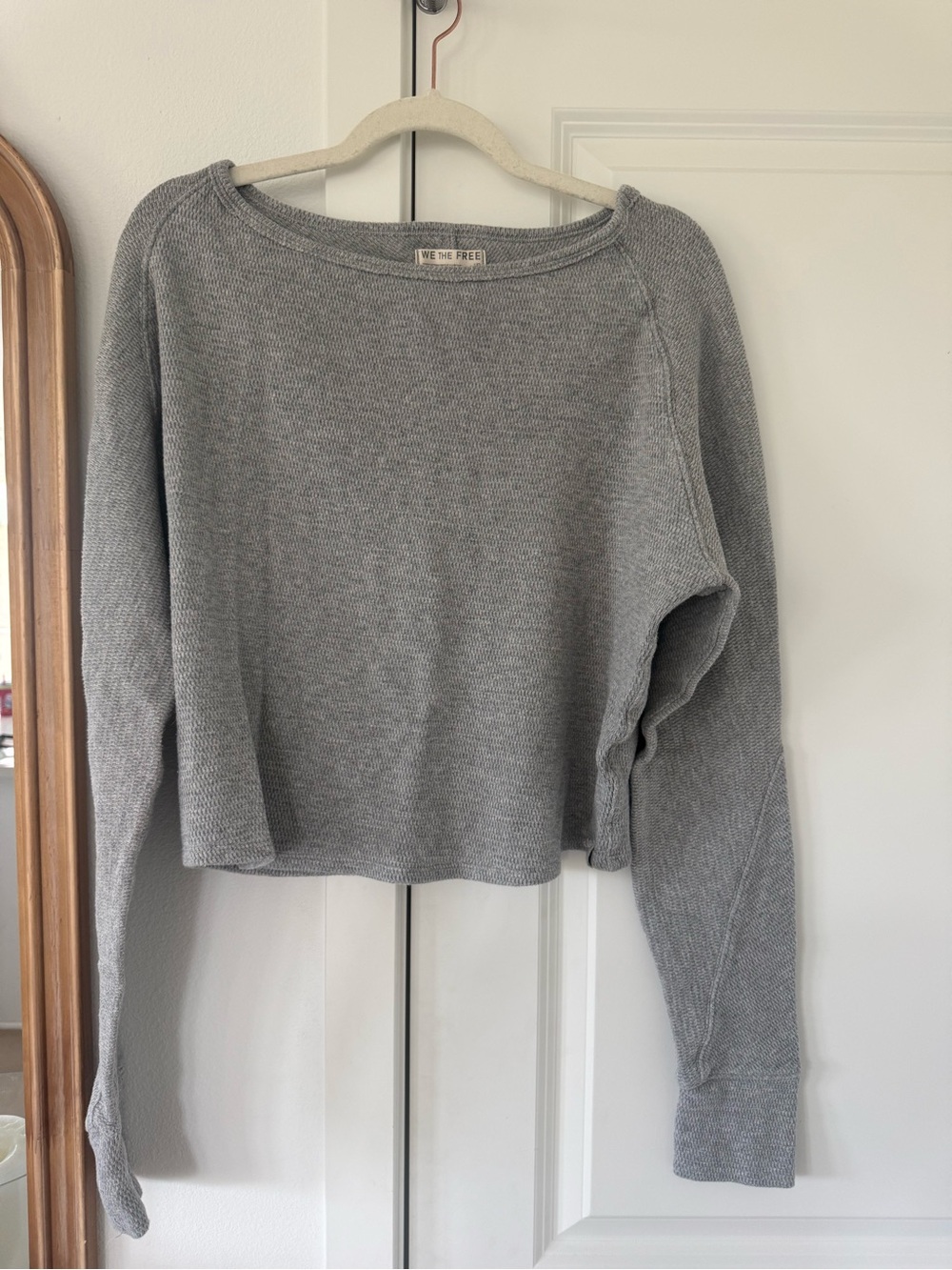 Free People Soft Heather Gray Waffle Knit Top